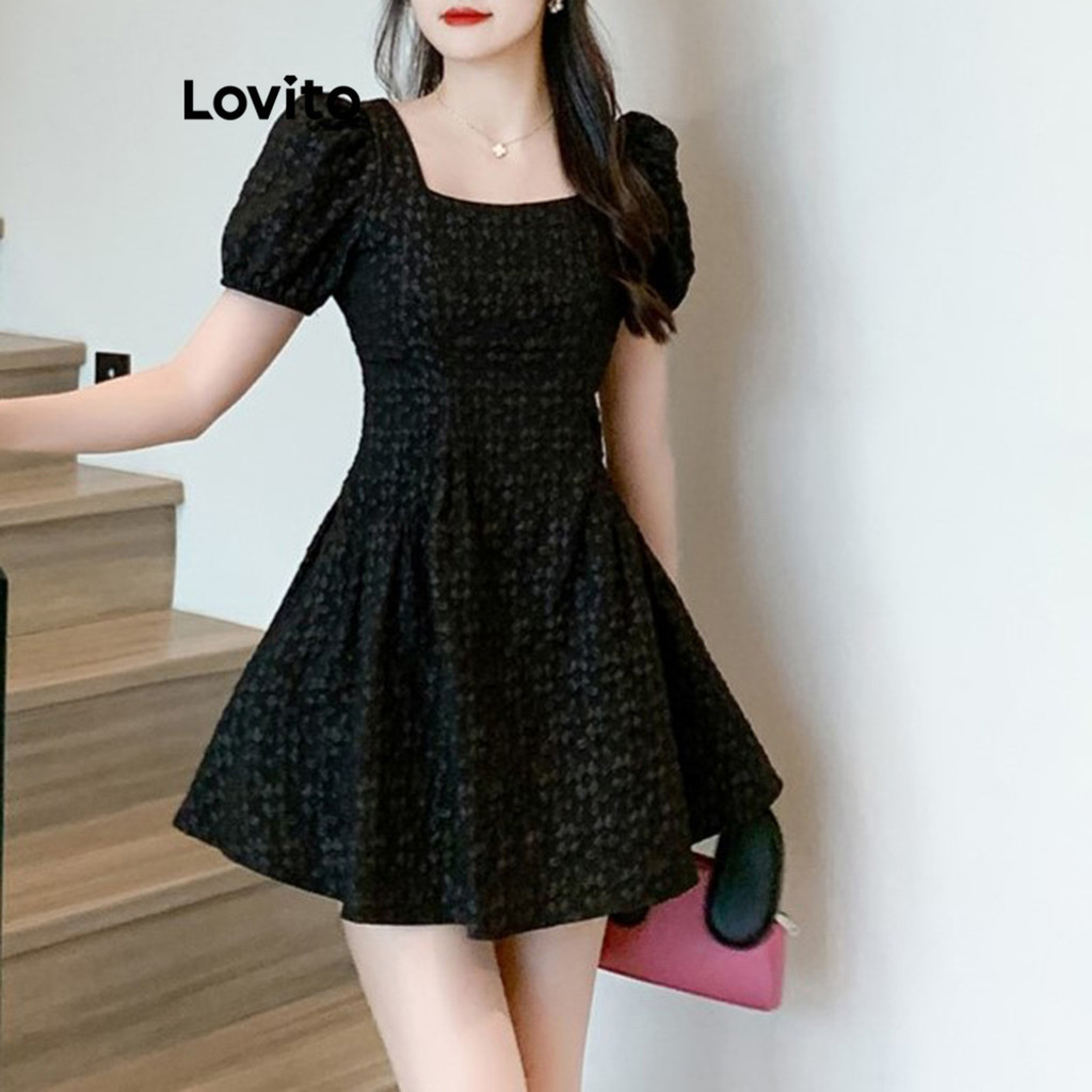 Lovito ชุดเดรสลําลอง ชุดเดรสกระเป๋าสีพื้นสําหรับผู้หญิง LNE52157