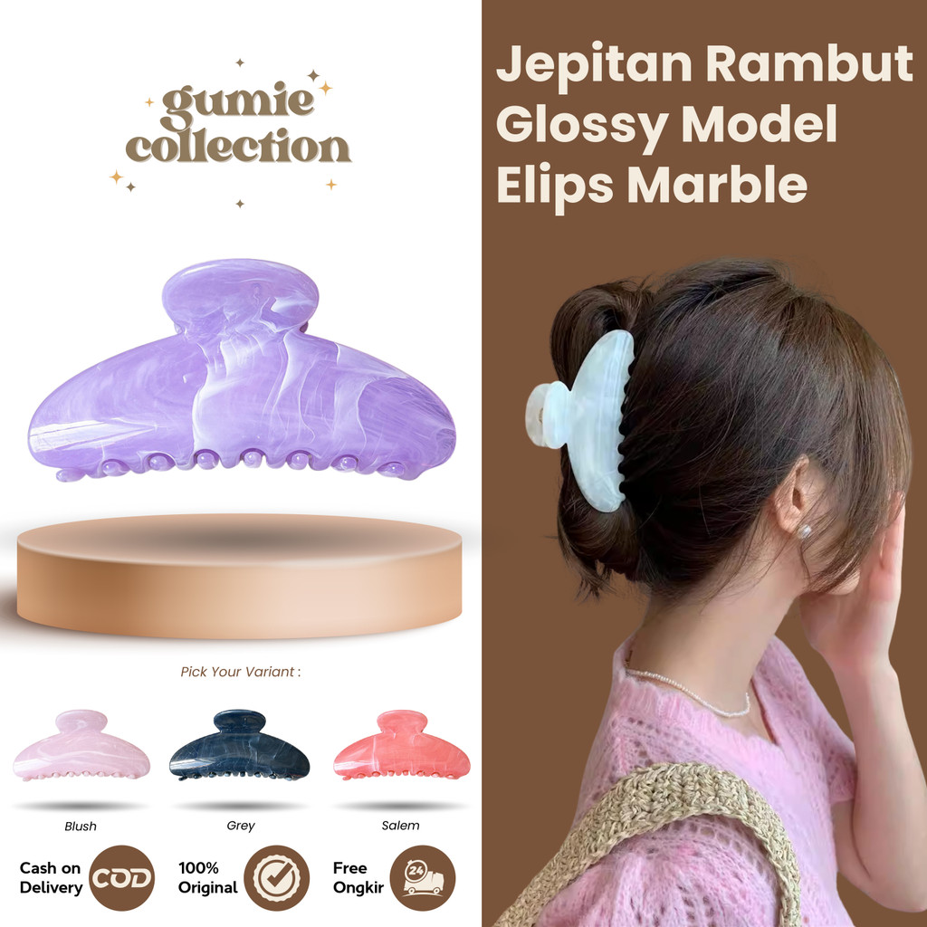GC - 10.5 ซม. - GLOSSY KOREAN MARBLE ELIPS กิ๊บติดผม / อุปกรณ์เสริม CLAW สําหรับผู้หญิง BEAUTIFUL