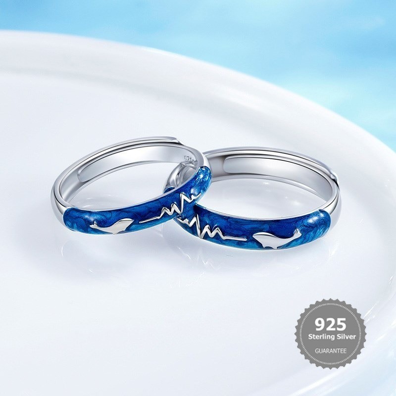 S925 Silver Whale life พร้อมแหวนคู่คุณ - แหวนปลาวาฬเปิด unisex - แหวนคู่ 52hz