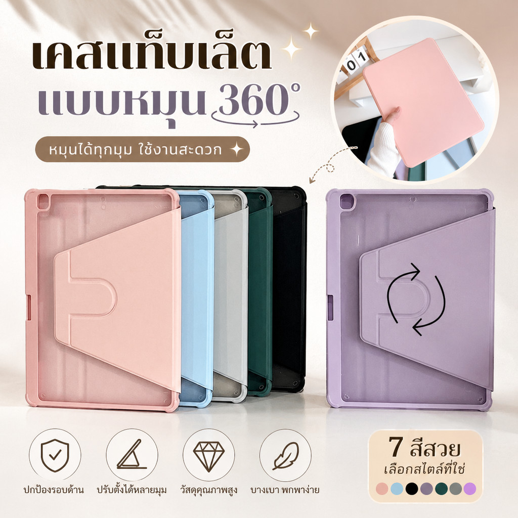 เคส iPad ที่หมุนได้ 360° นี้ใช้งานได้กับ Gen11 A16 Air8 Air7 Air6 Air4/5 10.9 Gen7/8/9 Gen10 Pro11 2022 การป้องกันการตก