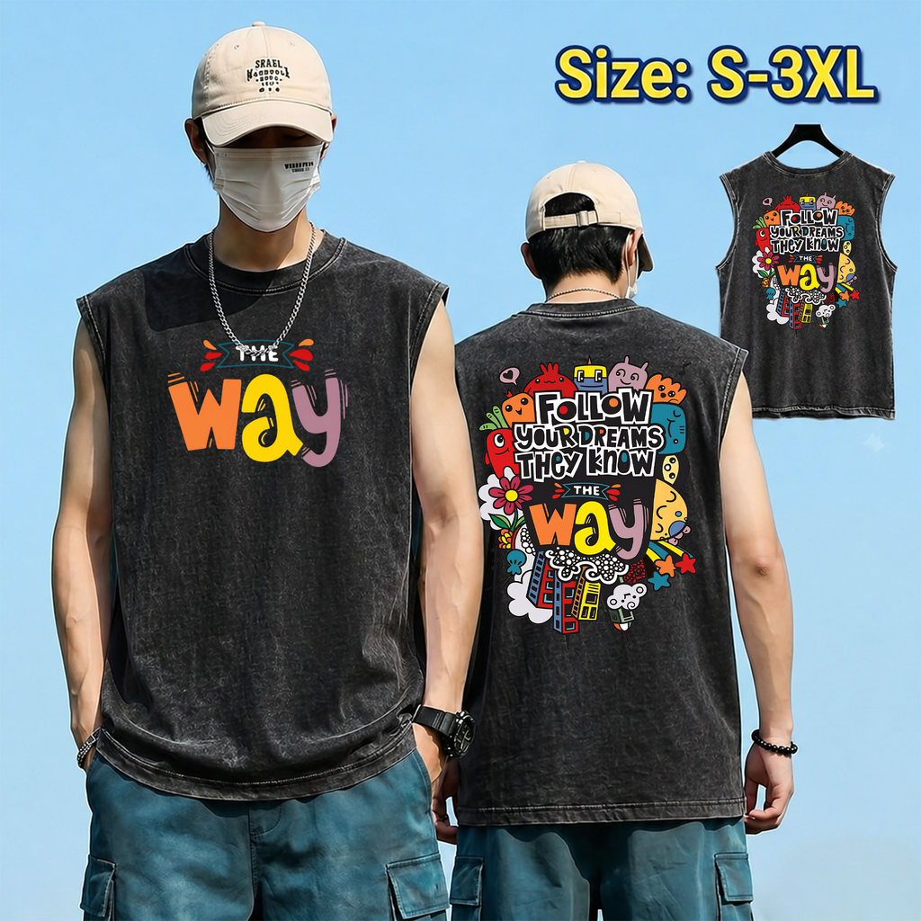 Sea.Tee เสื้อแขนกุด oversize ผ้าCotton100% เสื้อวินเทจ sleeveless vest ใส่สบาย 'THE WAY' 3XL