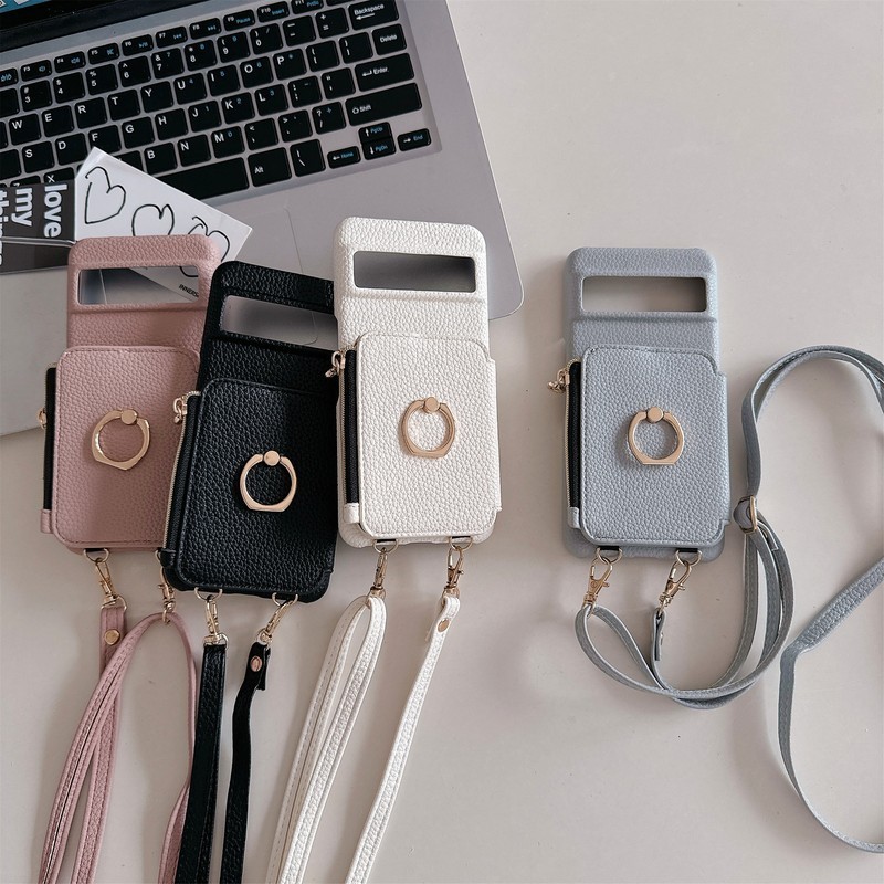 Flip Folio Wallet Case Lychee Leather Case สําหรับ Google XL Pixel 9a สําหรับ Pixel 8 Pixel 8 Pro Pi