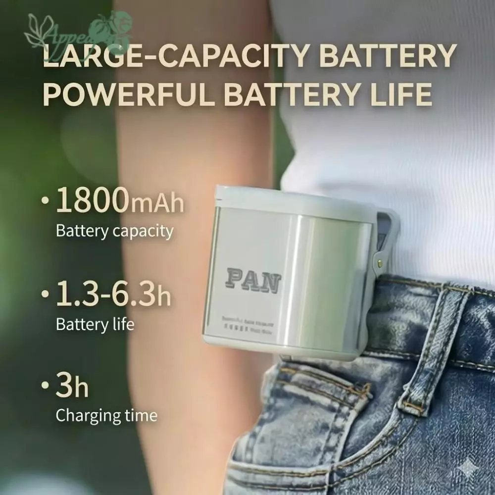 พัดลมพกพาหนีบเอวและร่ม 1800mAh ปรับความเร็วได้ 100 ระดับ