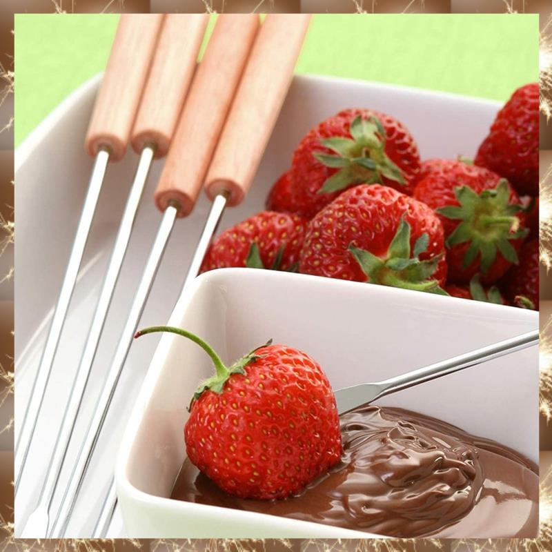 (Y OK N)Fondue Forks, Cheese Fondue Sticks ด้ามไม้ทนความร้อนสําหรับช็อคโกแลต Fountain Roast Marshmal