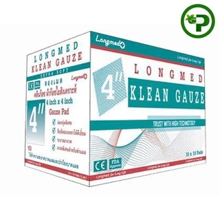 LONGMED KLEAN GAUZE ลองเมด คลีนก๊อซ ผ้าก๊อซใยสังเคราะห์ 2 นิ้ว / 3 นิ้ว / 4 นิ้ว (10 ห่อ/กล่อง)