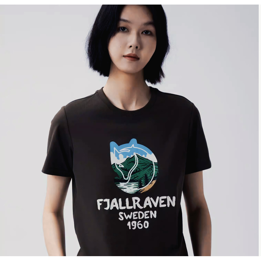 Fjallraven เสื้อยืดแขนสั้นพิมพ์ลายกลางแจ้งสไตล์ใหม่ฤดูร้อนลําลองด้านบน