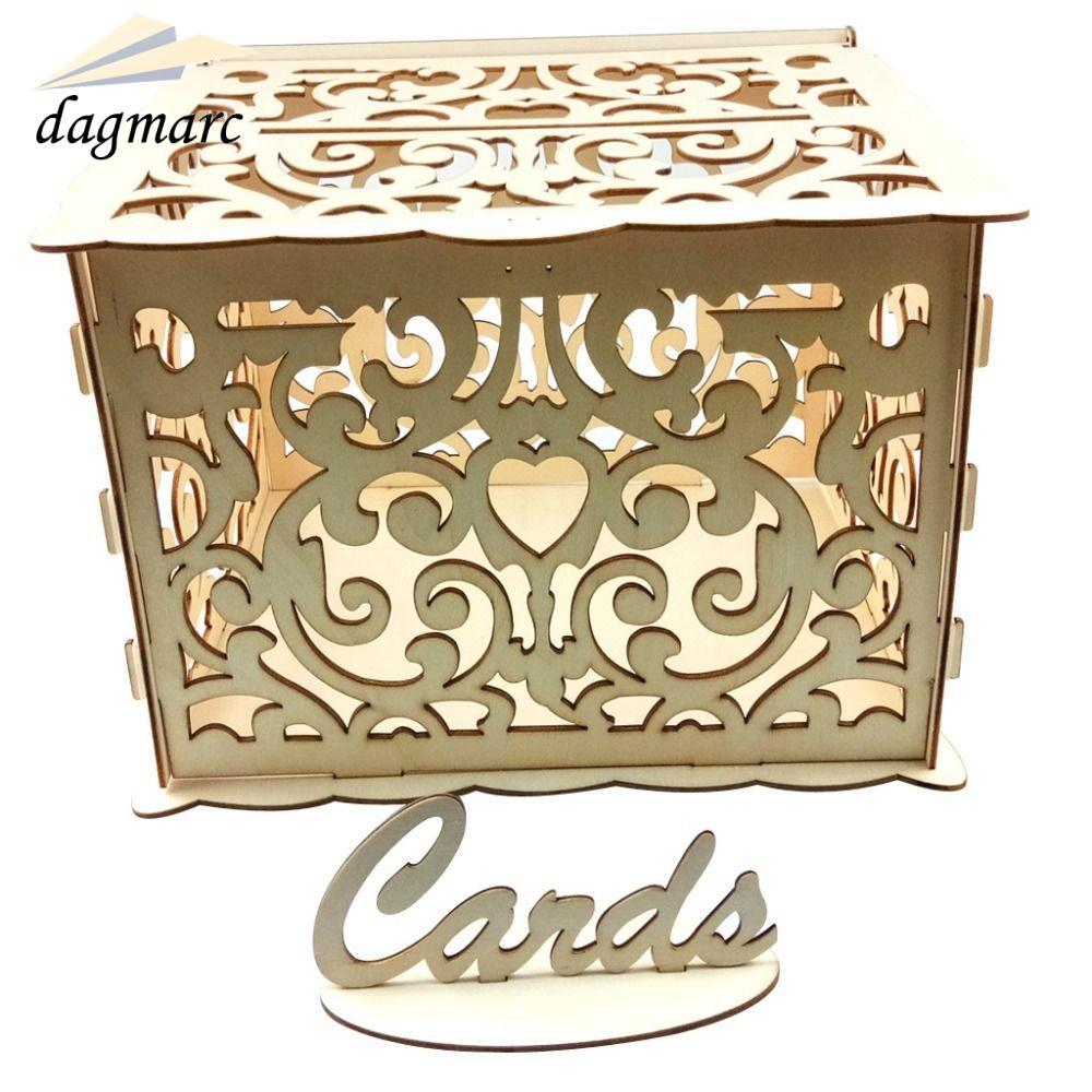 DAGMARC Hollow Sign-in Box, Natural Colour Wood Wood Card Box,Reusable 25*20*18.3 CM Wedding Money B