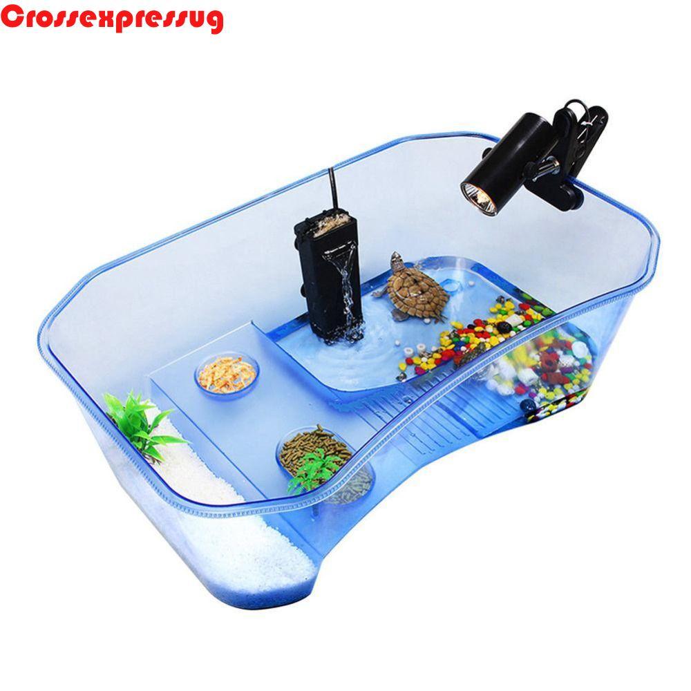 VORTEX Turtle Aquarium, Basking Ramp Water Land Dual Use Turtle Vivarium Box, Turtle Habitat Square Mini Open Type Reptile Tank Reptile