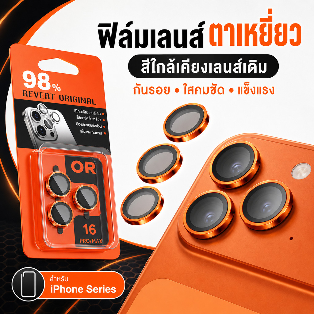 ใหม่! ฟิล์มเลนส์ไทเทเนียม สีตามเครื่องจริง 1:1 ปกป้องระดับพรีเมียม AF+AR สำหรับ iPhone 17PROMAX 13PRO 15PRO 16PRO 12pro