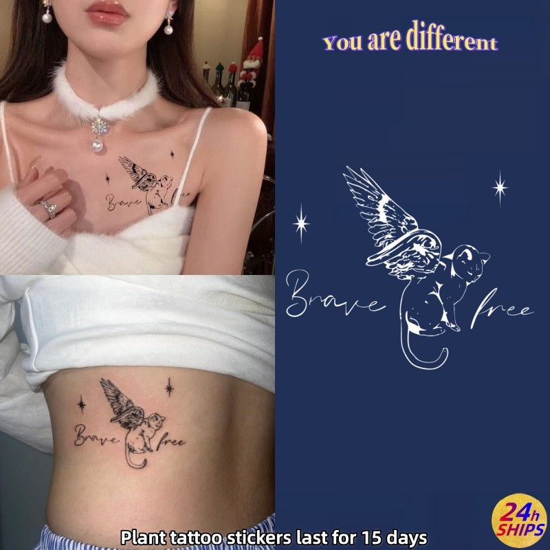 สติกเกอร์รอยสักกันน้ําลายเซ็กซี่สําหรับเอว ลายพืช ลายลูกแมว ลายสาวปลอม ติดทนนาน 15 วัน