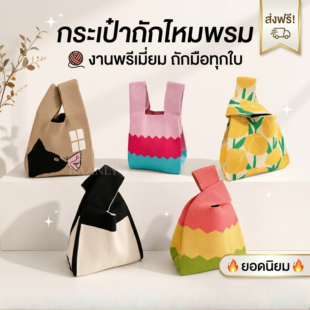 กระเป๋าถักไหมพรม ทรงถัง ลายดอกไม้ กราฟิก น่ารัก คุณภาพดี กระเป๋าใช้ประจำวันและของขวัญ ส่งไว