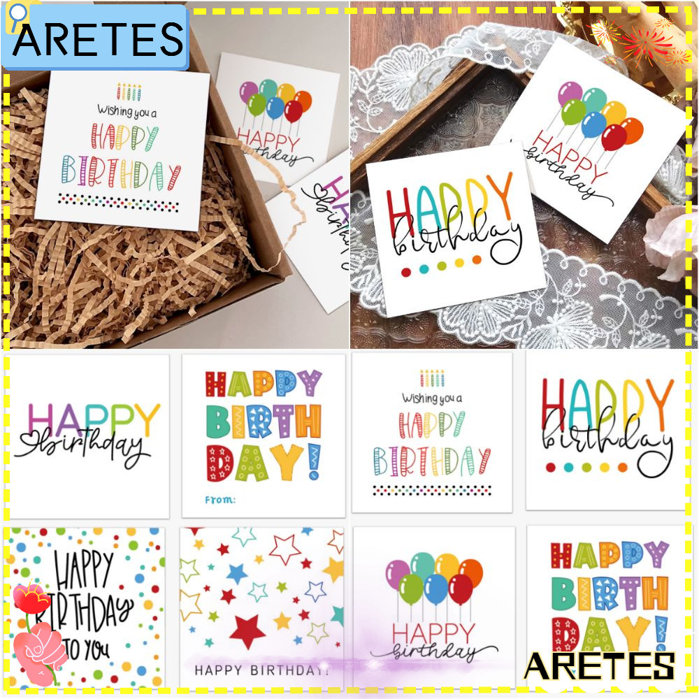 ARTEES 50 ชิ้นการ์ดสุขสันต์วันเกิด, การ์ดอวยพรกระดาษ Sqaure, Creative สีสันเปล่ากลับบอลลูนจุดรูปแบบข้อความการ์ดห่อของขวัญ