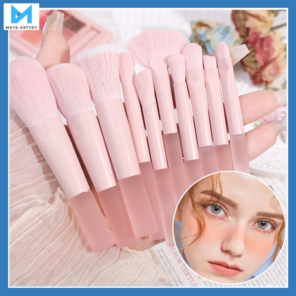 ชุดแปรงแต่งหน้าขนาดเล็ก สีชมพูเจลลี่ 10 ชิ้น พร้อมกระเป๋าใส่แปรง ขนแปรงนุ่ม อ่อนโยนต่อผิวแก้ม
