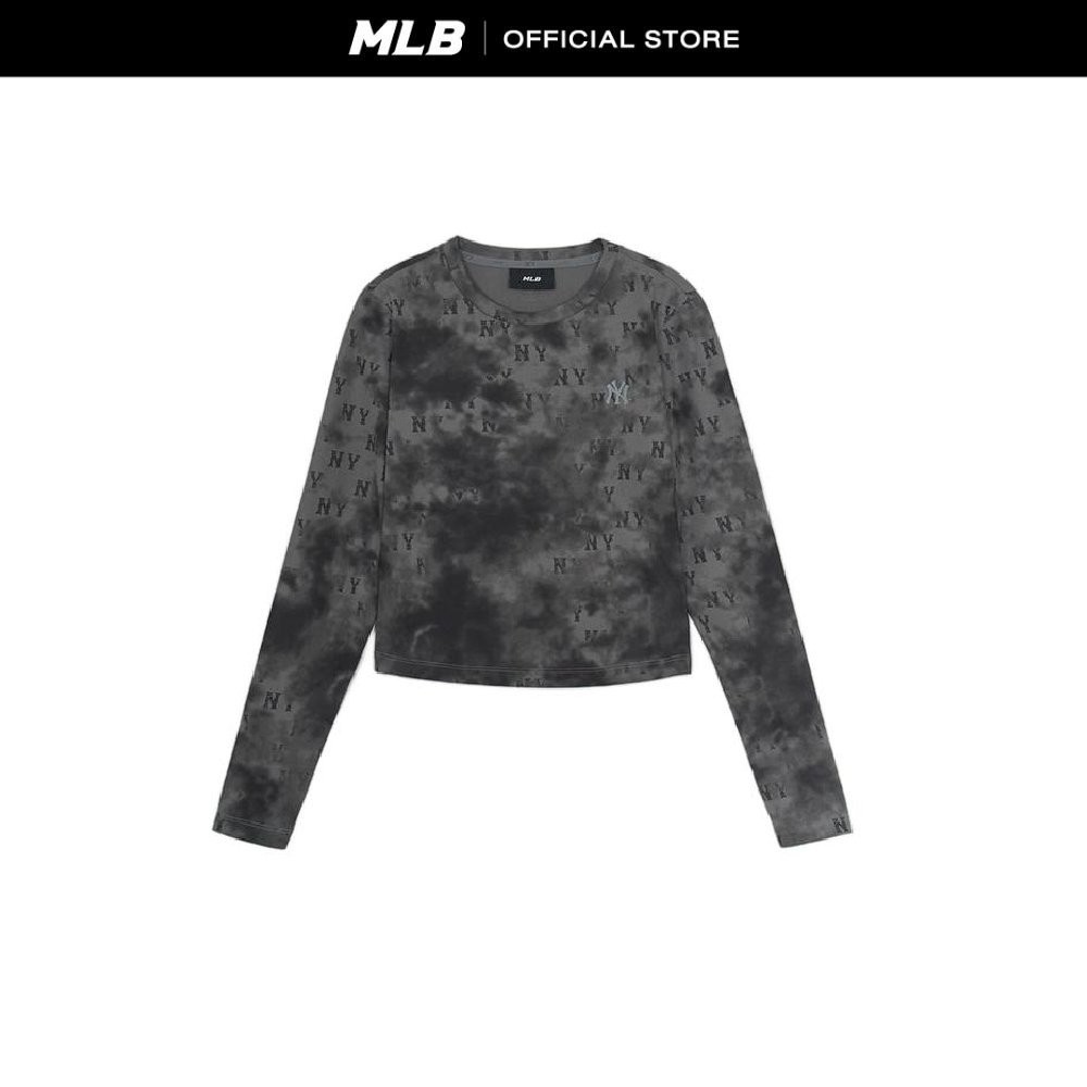 MLB เสื้อครอป ผู้หญิง Women Monogram Tie-Dyeing Print Slim Fit Crop Long Sleeve T-Shirts รุ่น 3FTSM0
