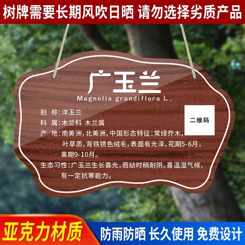 【现货】亚克力树牌挂牌信息牌树木介绍标识定制标牌学校公园铭牌Flower and grass signs, acrylic tree signs, green signage, tree introd