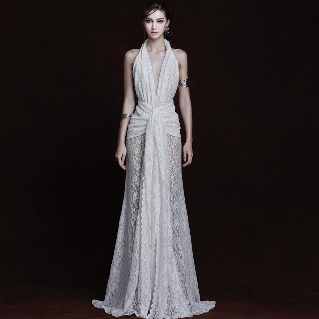Kliou Maxi Dresses Halter Off แขน Backless Skinny บุคลิกภาพ Niche เอวเรียวแฟชั่น Temperamental สไตล์ร้อนใหม่
