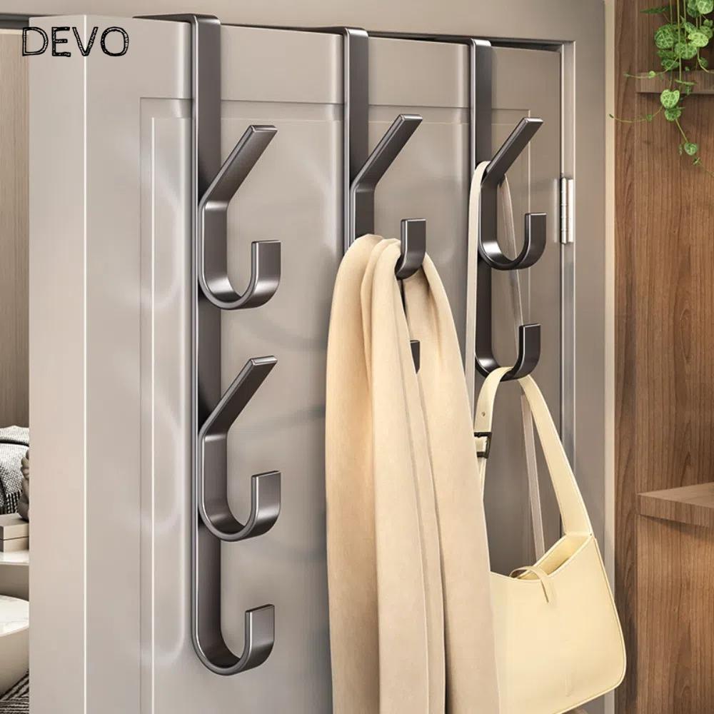 ตะขอโลหะ DEVO ตะขอแขวนประตูมัลติฟังก์ชั่นแบบเจาะฟรีเหนือประตูด้านหลังประเภทกระเป๋าถือชั้นเก็บบ้าน