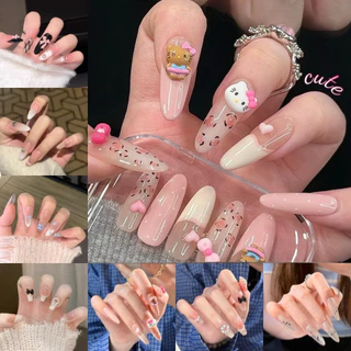 เล็บปลอม เล็บปลอมสําเร็จรูป✨ยาว/แบบสั้น ทำด้วยมือ 10 ชิ้น ดีไซน์สวย สวมง่าย ถอดออกได้ ใช้ซ้ำได้ ขนาด XS/S/M COD