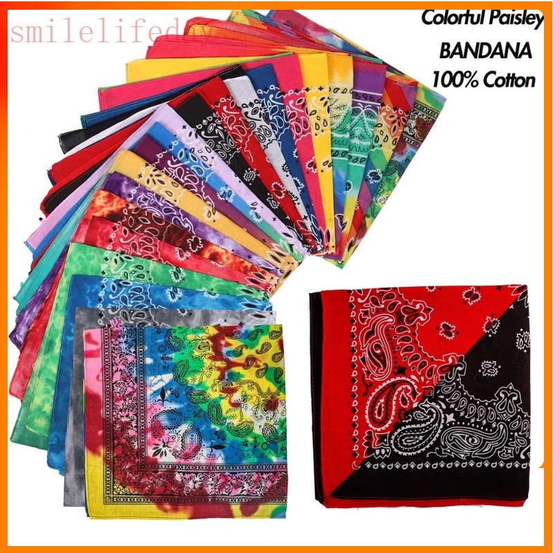 ผ้าฝ้าย 100% ผ้าพันคอสี่เหลี่ยม - 45x45 ซม. พิมพ์แถบคาดศีรษะสําหรับผู้ชายและผู้หญิง, คลาสสิกสีดําและสีแดงสไตล์ฮิปฮอป Panyo Head Wrap