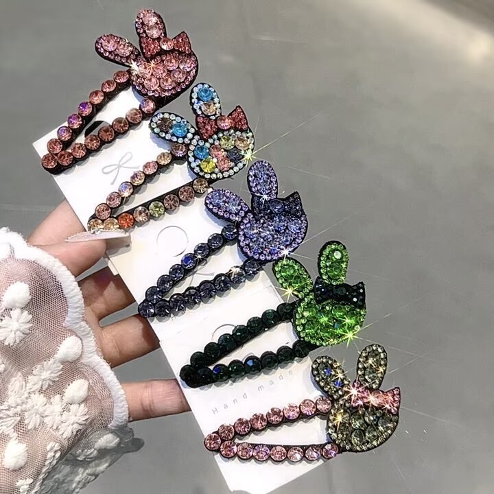 เวอร์ชั่นเกาหลีสไตล์ใหม่น่ารักกระต่าย ลาก่อนคลิปหน้าม้าคลิปกิ๊บติดผม พลอยเทียม ระดับไฮเอนด์ซูเปอร์แฟลชความรู้สึกระดับไฮเอนด์ bb คลิป