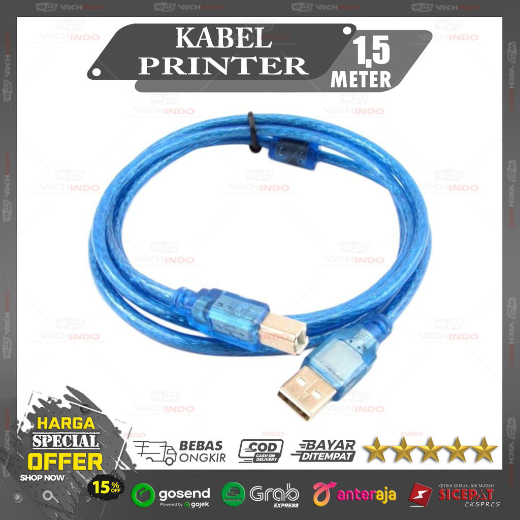 สายเครื่องพิมพ์ Blue USB A to B ความยาว 150CM / 1.5M / 1.5 เมตร - USB 2.0 A to B คุณภาพสูง !!