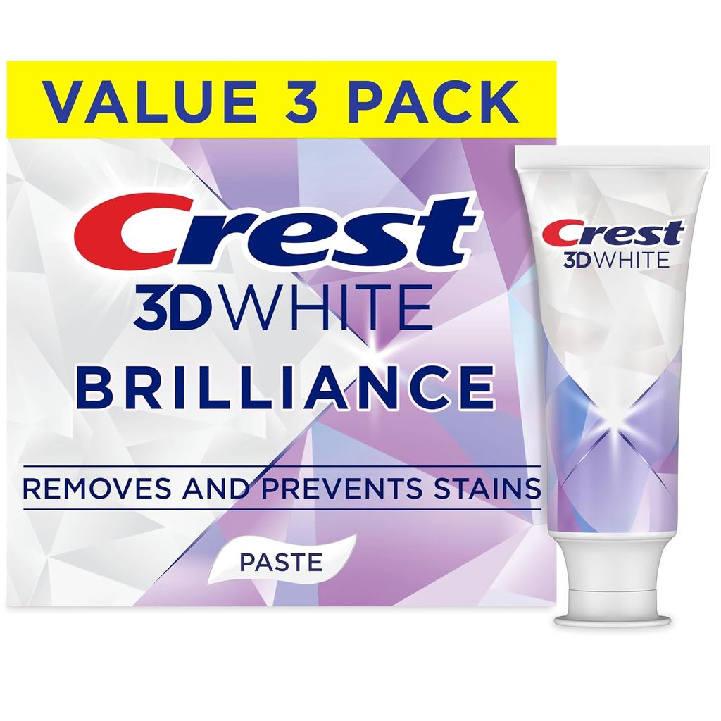 ยาสีฟันฟอกฟันขาว Crest 3D White Brilliance Bright Mint แพ็ค 4.3 ออนซ์ 3 ชิ้น ขจัดคราบพื้นผิวมากกว่า 