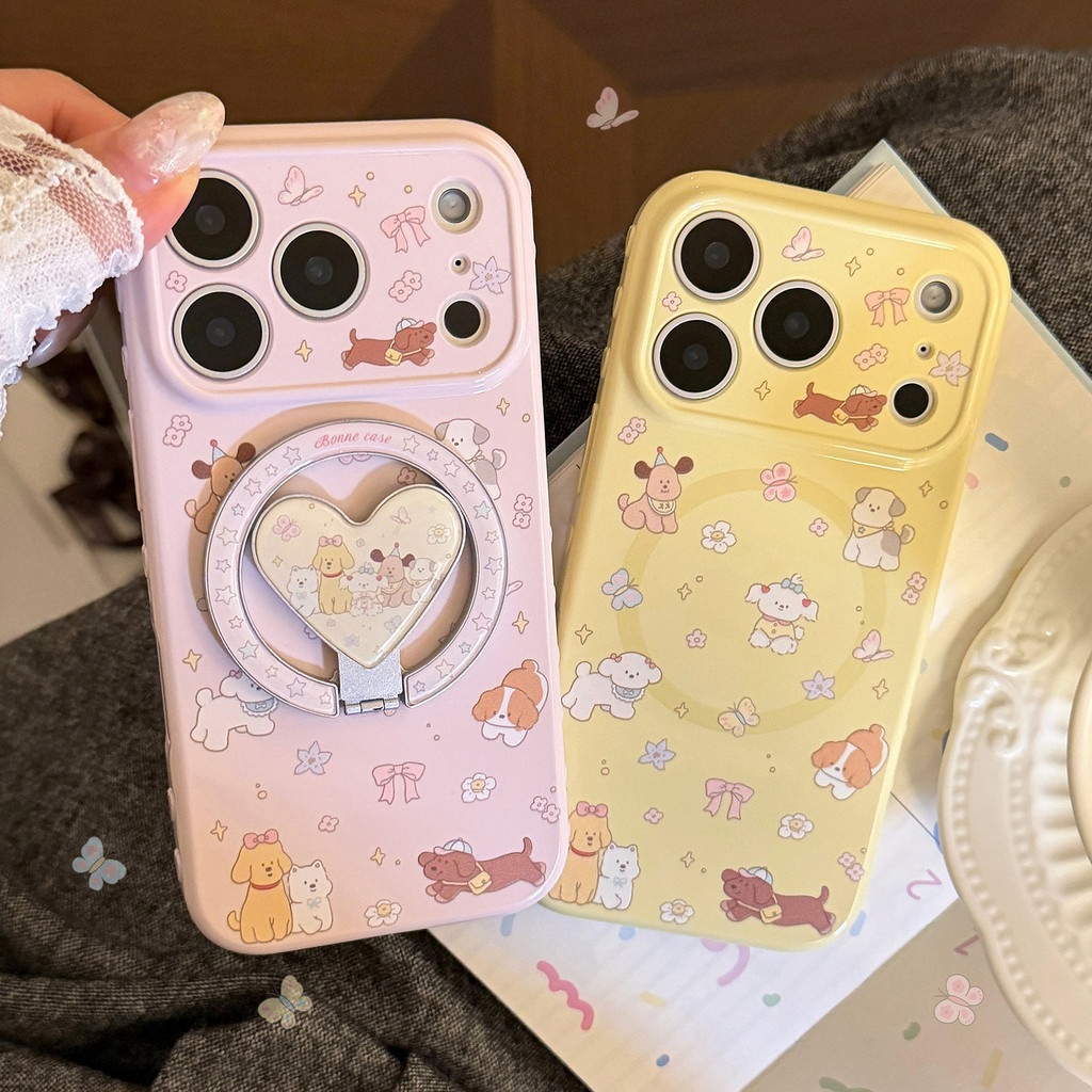 ลูกสุนัขแบบเต็มหน้าจอการ์ตูนเหมาะสําหรับ แอปเปิล 17 เคสโทรศัพท์ ไอโฟน17โปรแม็กซ์ วงเล็บแม่เหล็ก 13 นุ่ม 16 สไตล์เกาหลี