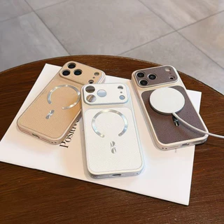 เคสโทรศัพท์มือถือ For iPhone 13 11 17 14 15 16 12 Pro Max 17 Pro Max เคสโทรศัพท์แม่เหล็ก เคสแม่เหล็กลายผิวลิ้นจี่หลากสี