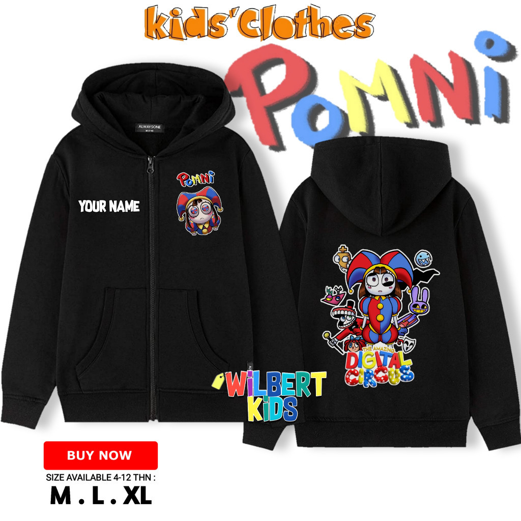 🍈 เสื้อยืดผ้าฝ้าย  NEW เสื้อแจ็คเก็ตซิปเด็ก Pomni Amazing Digital Circus / Pomni The Amazing Digital