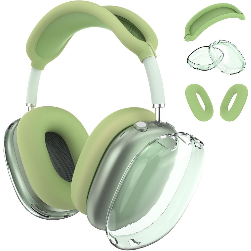 [3 in 1] สําหรับ Airpods Max Case Cover, Clear Soft TPU Earcup Case Cover + Slicone Earpad Cover + ฝ