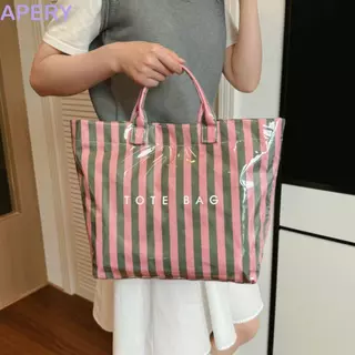 APERY กระเป๋าโท้ท กันน้ํา ความจุมาก พิมพ์ลาย PVC สไตล์ยีนส์ใส่ได้ทั้งถือและสะพาย ดีไซน์เรียบง่ายสำหรับฤดูร้อน