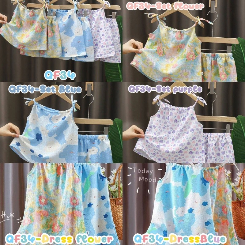 👗ชุดกระโปรงเด็ก เดรสสายเดี่ยวเด็กผู้หญิง ชุดSet2ชิ้นเสื้อแบบรูดสายผูกไหล่ พร้อมกางเกงขาสั้น✨