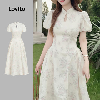 Lovito Women Elegant Dress Party Red New Chinese Style Button Spring/summer Dress L171ED454