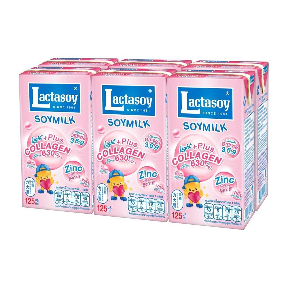 [สินค้าส่งด่วน] แลคตาซอย ไลท์ นมถั่วเหลืองยูเอชที ผสมคอลลาเจน 125 มล. แพ็ค 6 LACTASOY LIGHT UHT SOYM
