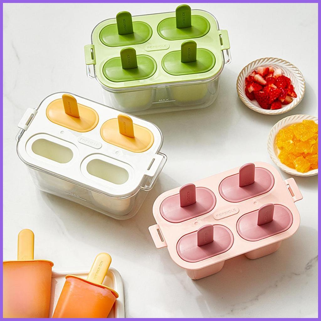 Ice Pop Mold 4 Cavites Non-Stick อาหาร-เกรด Ice Pop Maker แม่พิมพ์สําหรับตู้แช่แข็งตู้เย็น Home Kitc