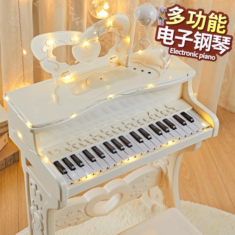 Children's Piano Toy Multifunctional Electronic Keyboard with Microphone for Beginners, Girls, 2-3 Y