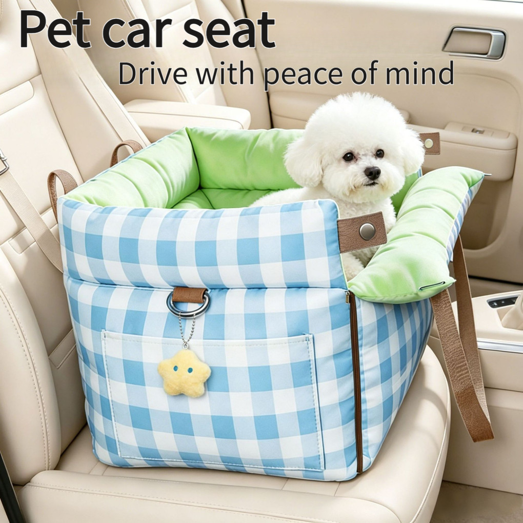 กระเป๋ารถสัตว์เลี้ยง Kennel Co-pilot เบาะรองนั่งความปลอดภัยกลางแจ้งที่นั่งรถด้านหน้าด้านหลังสัตว์เลี้ยงสีฟ้าเด็ก