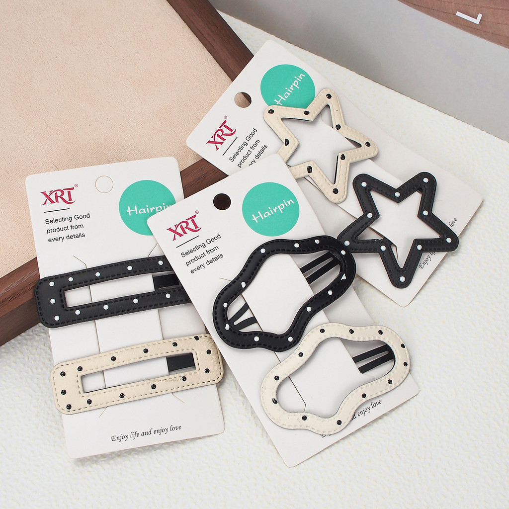 卡装 XRT 波点PU皮BB夹星星云朵发夹 女生百搭刘海夹侧边夹发饰Card mounted XRT wave point PU leather BB clipbzwdkg1234配饰旗舰店20260