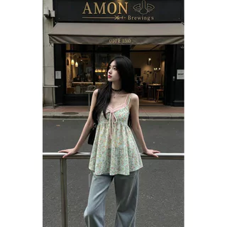 UMI8💝【ในสต็อก】💝 เสื้อสายเดี่ยวผ้าลูกไม้พิมพ์ลายดอกไม้สไตล์ฝรั่งเศส คอลเลคชั่นฤดูใบไม้ผลิ/ฤดูร้อน 2026