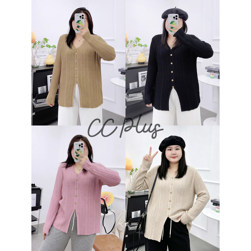 Cici Plus+(B9581) เสื้อแขนยาวไหมพรมผ้าร่อง น่ารักสไตล์เกาหลี เหมาะสำหรับสาวพลัสไซส์