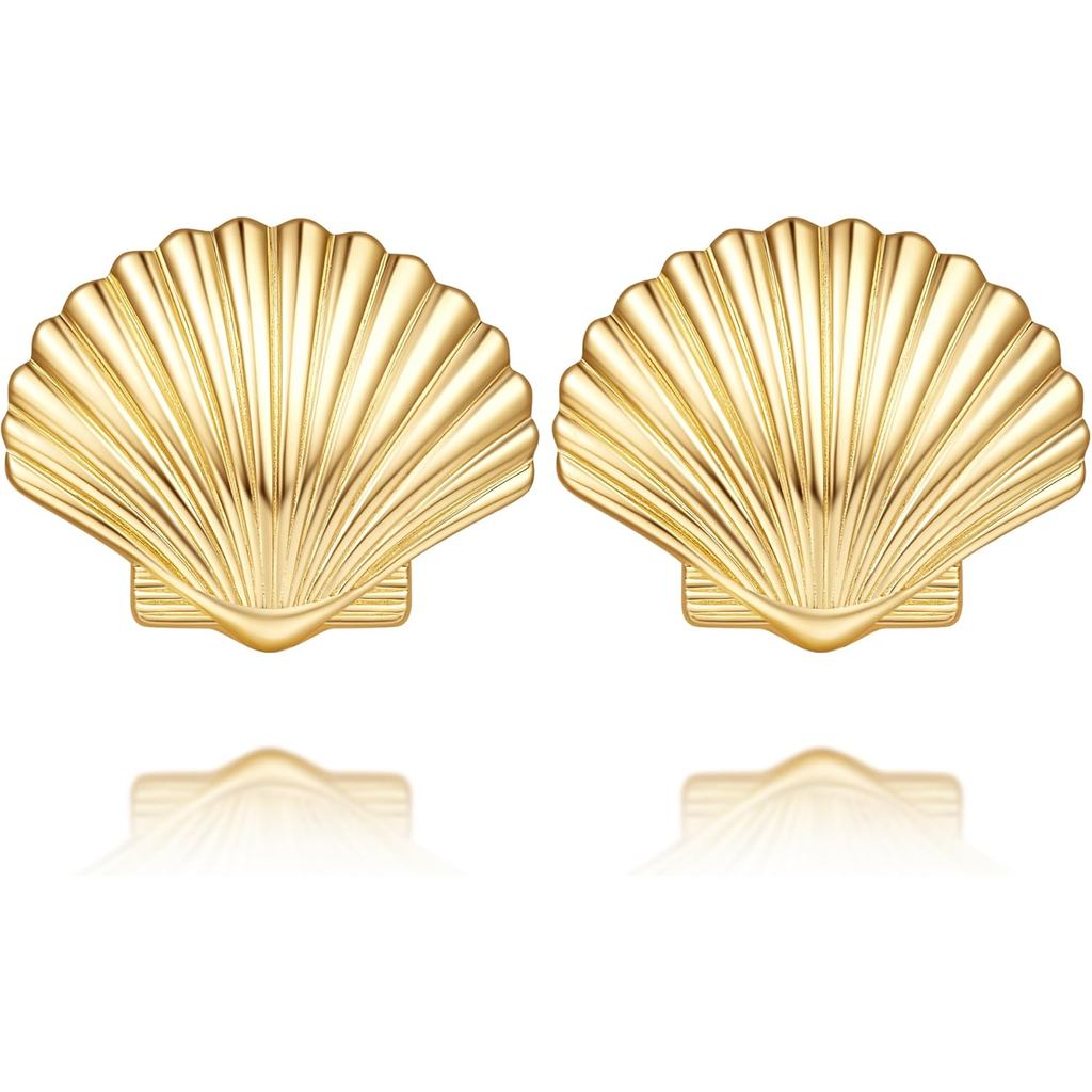 ต่างหูสตั๊ด 14K Gold Shell Texture สไตล์ realism ขนาด 23.5 มม.