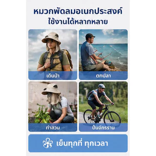 หมวกพัดลมพลังงานแสงอาทิตย์ สามารถชาร์จใหม่ได้ UPF50+ ถอดออกได้ ป้องกันความร้อนและป้องกันรังสียูวี