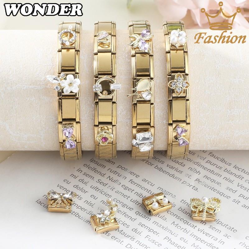 ดอกไม้ผีเสื้อพู่อิตาเลี่ยน Charm สร้อยข้อมือ Fit 9 มม.สร้อยข้อมือสแตนเลสเครื่องประดับทําอุปกรณ์ DIY Retro บุคลิกภาพโมดูลสร้อยข้อมือ