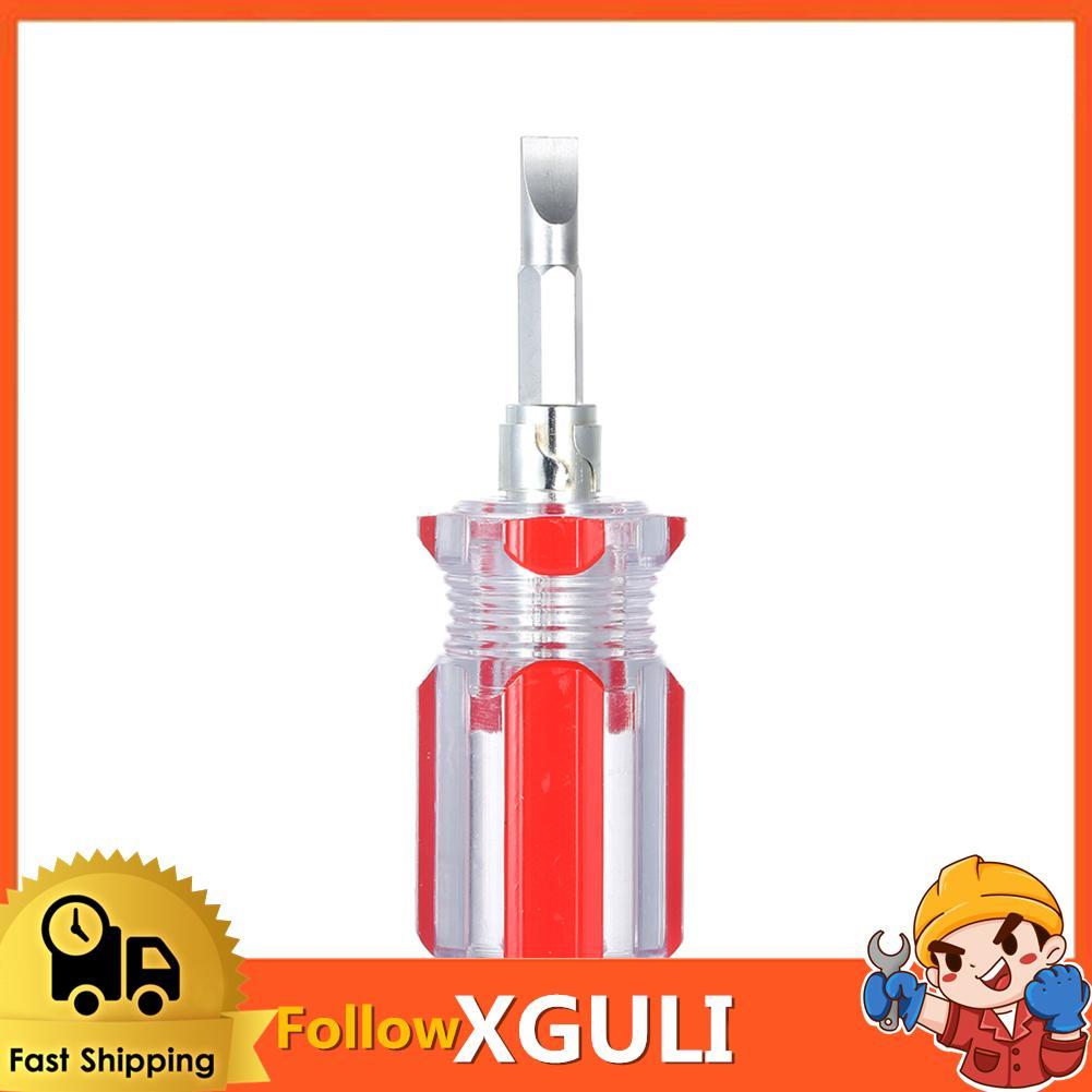 xguli Dioche Mini คู่มือการใช้งานอเนกประสงค์แบบโปร่งใสและไขควงปากแบน 2 in 1 การออกแบบหัวคู่ความแข็งสูงขนาดพกพาสำหรับร้านค้าที่บ้านเครื่องมือซ่อมแซมสถานที่ทำงานที่จับ PVC สีแดง 90 มม.