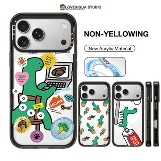 ภาพประกอบการ์ตูน ไดโนเสาร์สีเขียวน่ารักอะคริลิคพร้อมเคสโทรศัพท์แม่เหล็กสําหรับ ไอโฟน 17 มือโปร สูงสุด 17อากาศ 16 15 14 13 12 มือโปร สูงสุด กรณีกันกระแทกป้องกันปลอกคล