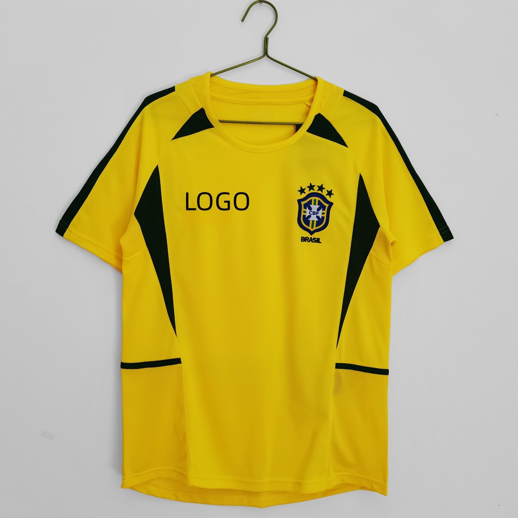 2002 Brazil Home Retro Edition เสื้อฟุตบอลแขนสั้นผู้ชายเสื้อยืด