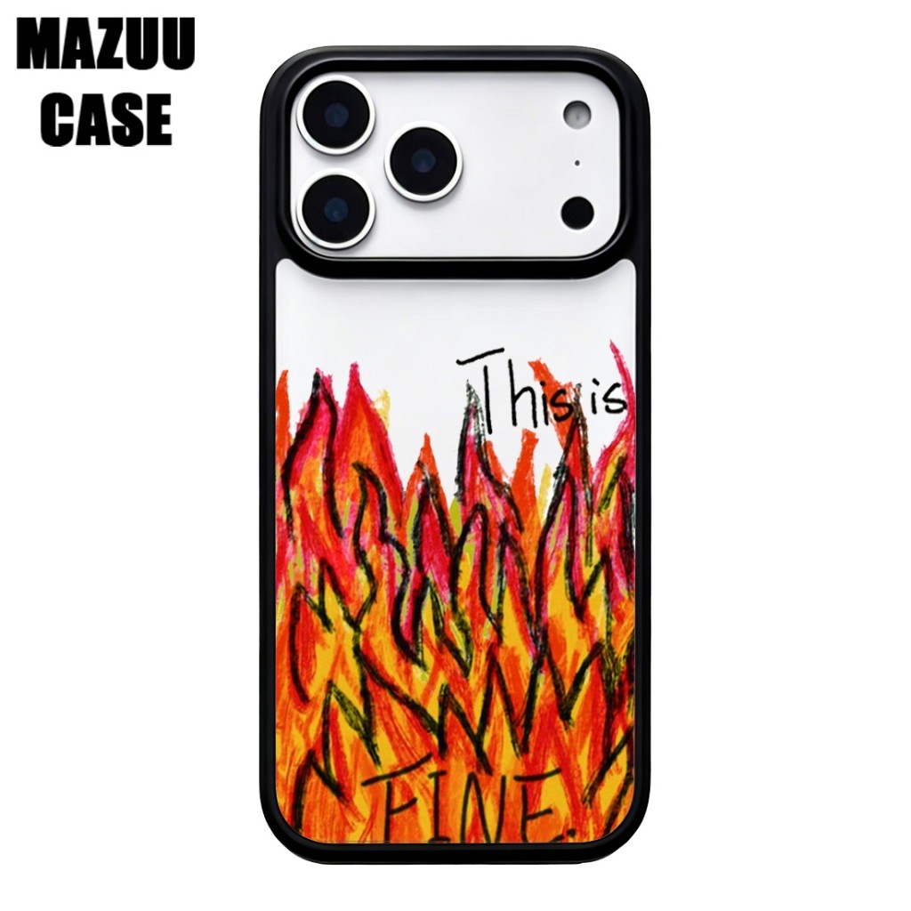 เคสไอโฟน TPU ขอบดำ หลังแข็งใส ลายไฟสไตล์วาดมือ “This is Fine” สำหรับ iPhone 17 16 15 14 13 12 11 Pro Max Plus