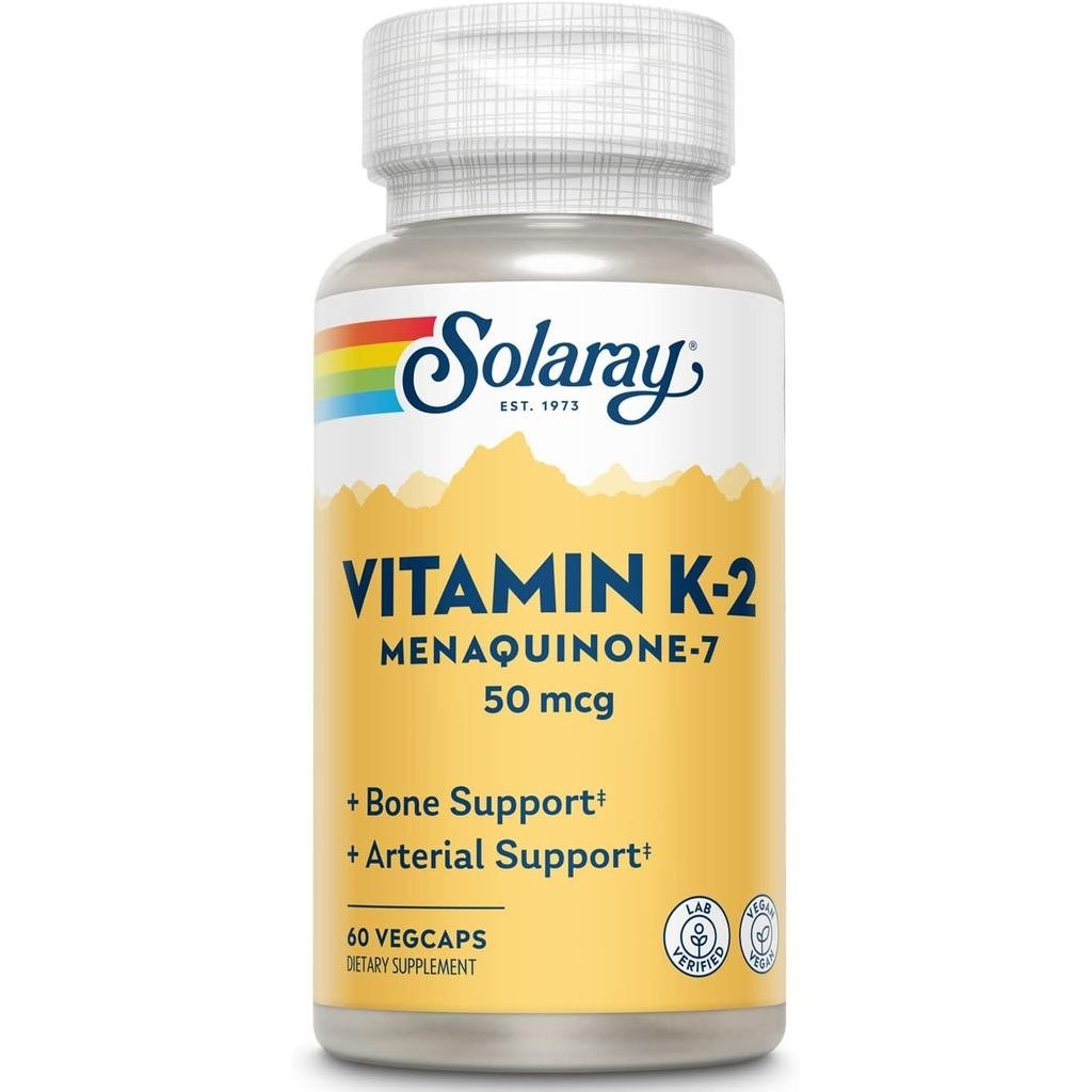 SOLARAY วิตามิน K-2 เช่น MK-7 50 mcg - วิตามิน K2 MK7 อาหารเสริมเพื่อสุขภาพกระดูก, Vit K2 เช่น Menaq