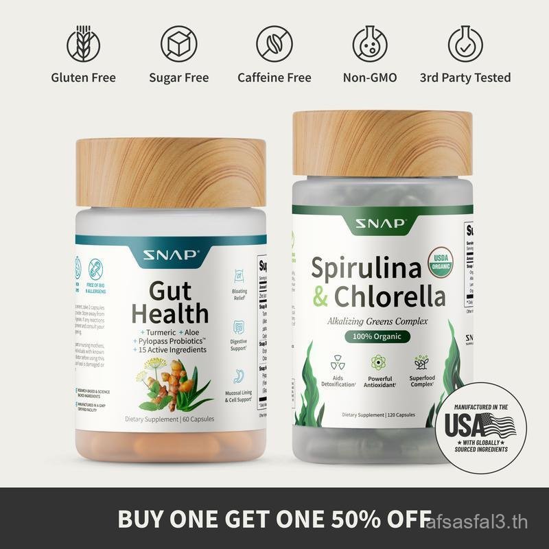 Gut Health Bundle - อาหารเสริม Snap - Gut Health + Spirulina & Chlorella - ชุดเสริมธรรมชาติ K1YB