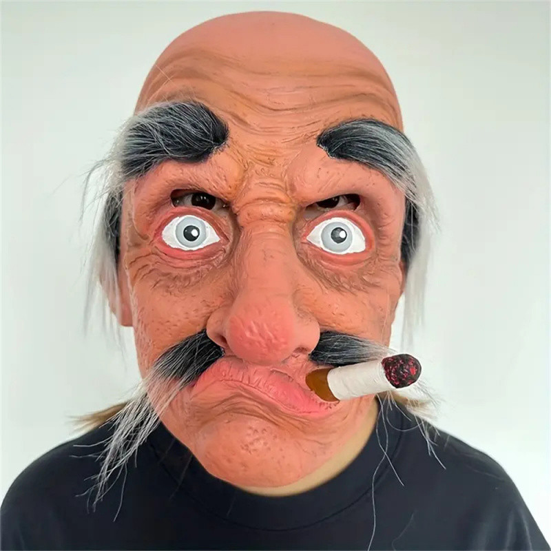 ตลกสูบบุหรี่ Old Man Latex หน้ากากฮาโลวีน cos Party Live Tricky Dress Up Props